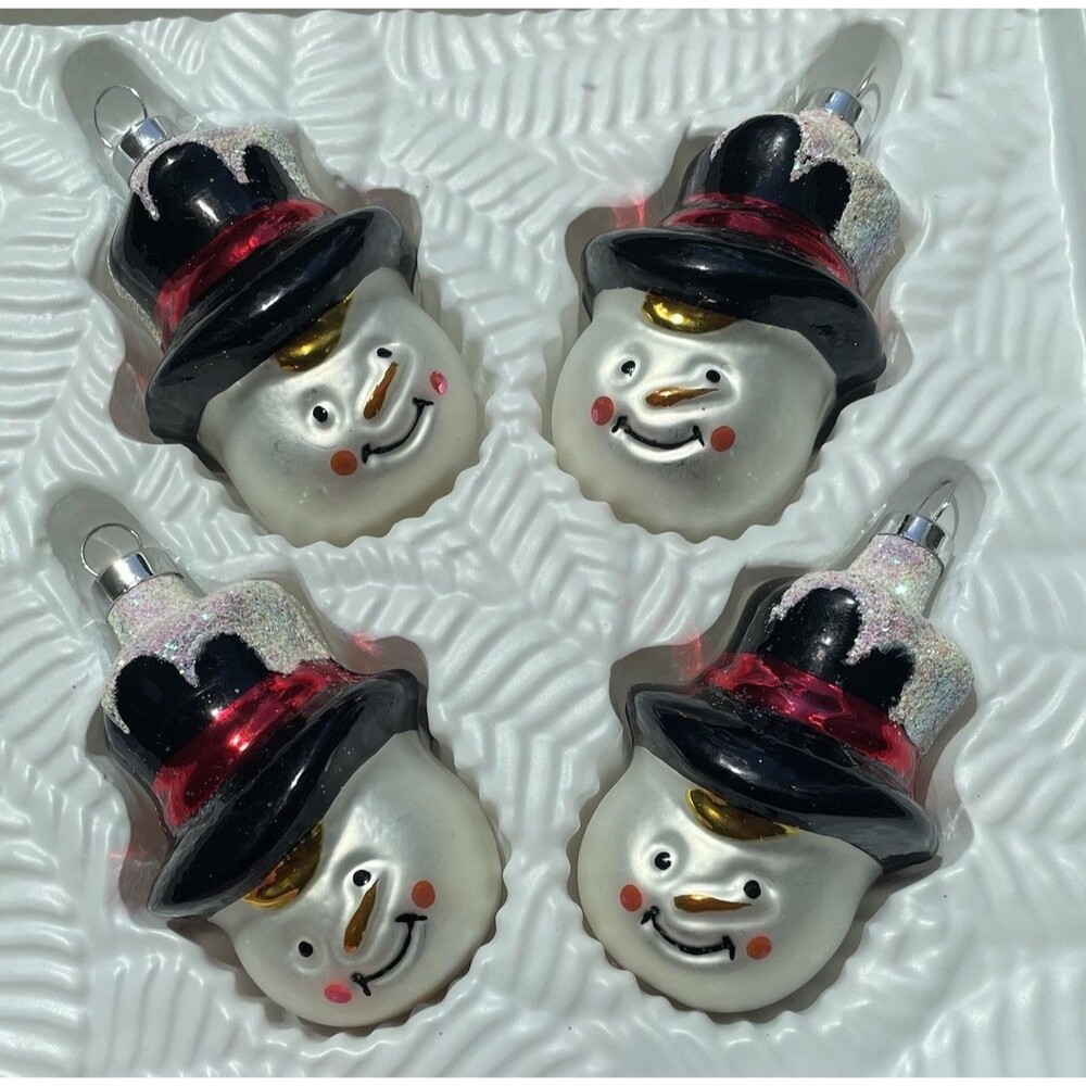 Vintage Christmas Trimmeries  glass ornaments Hand Decorated Snowman Top hat